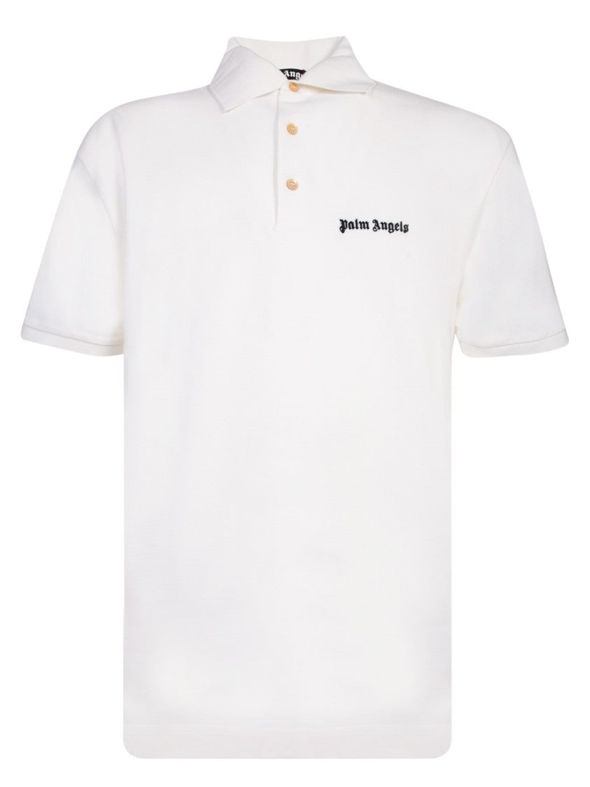 Palm Angels White Embroidered Logo Polo Shirt
