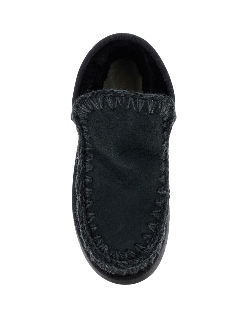 Mou Black Eskimo Bounce Moccasin Suede Flats