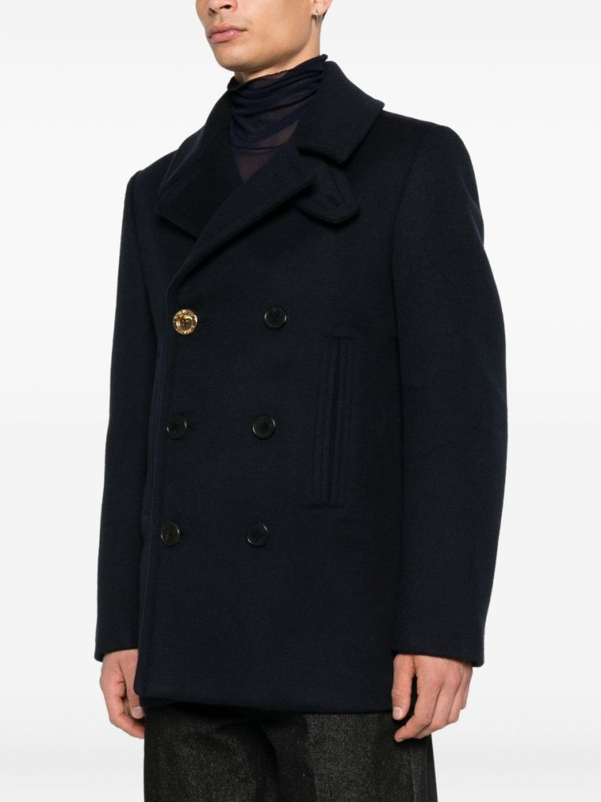 Givenchy Dark Blue Double Breasted Wool Coat