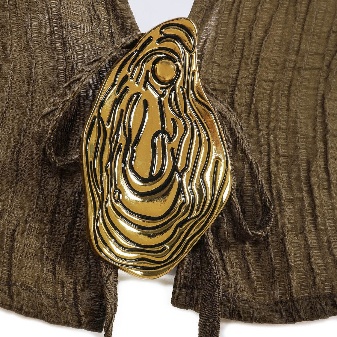 Hamoulet Cropped Long-Sleeved Top With Textured Fabric And Artistic Clasp