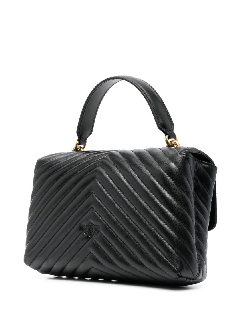 Pinko Jet Black Matelassé Top Handle Bag