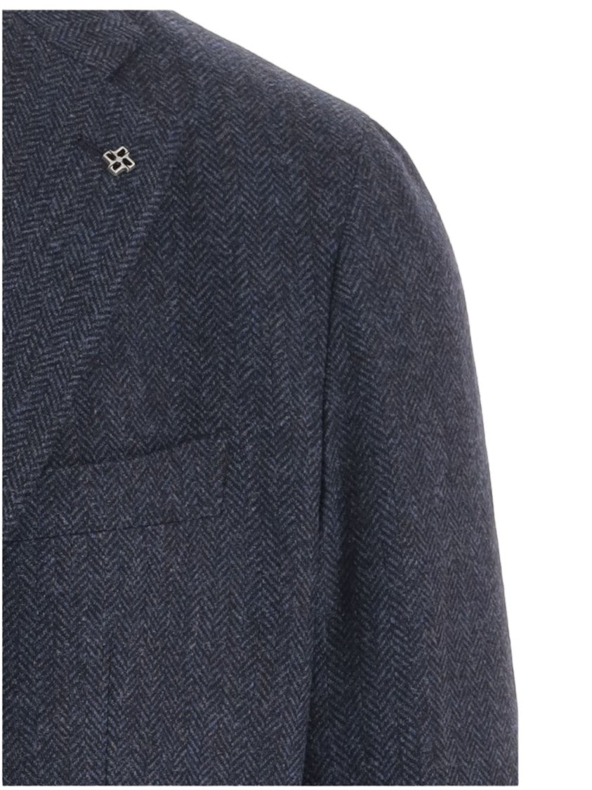 Tagliatore Navy Tailored Herringbone Wool-Cashmere Blend Jacket