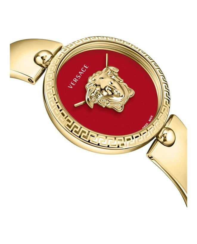 Versace 39Mm Gold-Tone Stainless Steel Watch With Red Medusa Dial