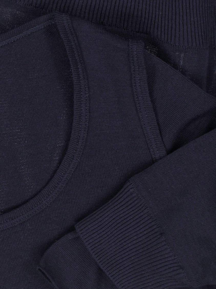 Lemaire Navy Viscose Silk Three-Quarter Sleeve T-Shirt