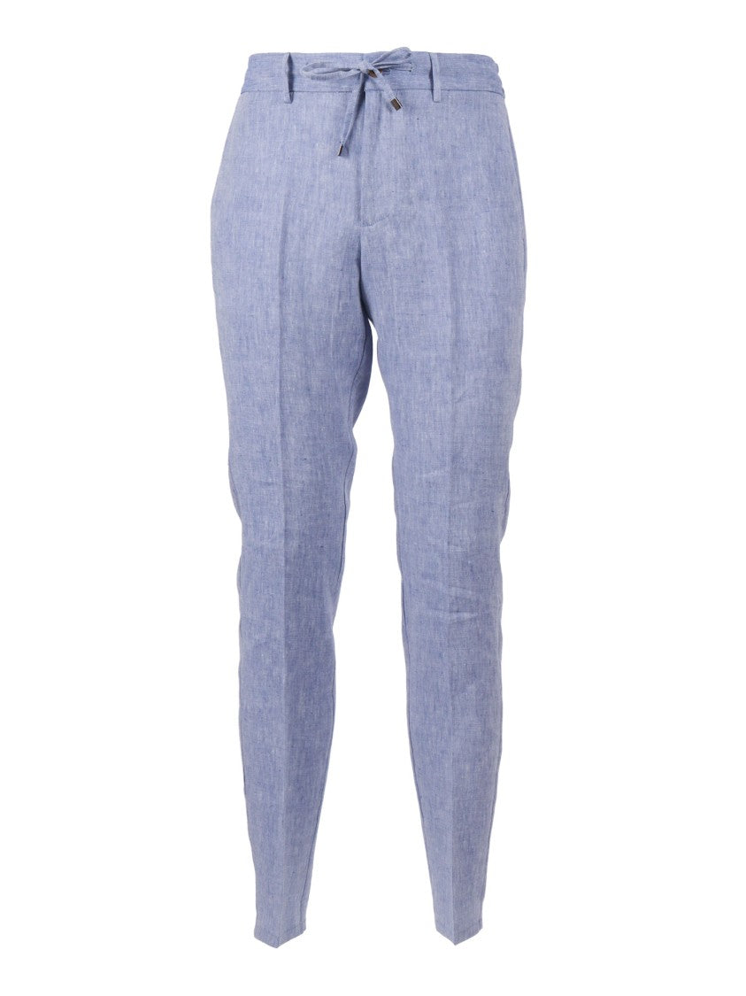 Berwich Blue Relaxed Fit Linen Straight-Leg Pants