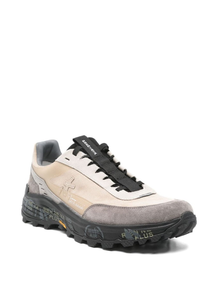 Premiata Beige And Grey Suede Leather Sneakers