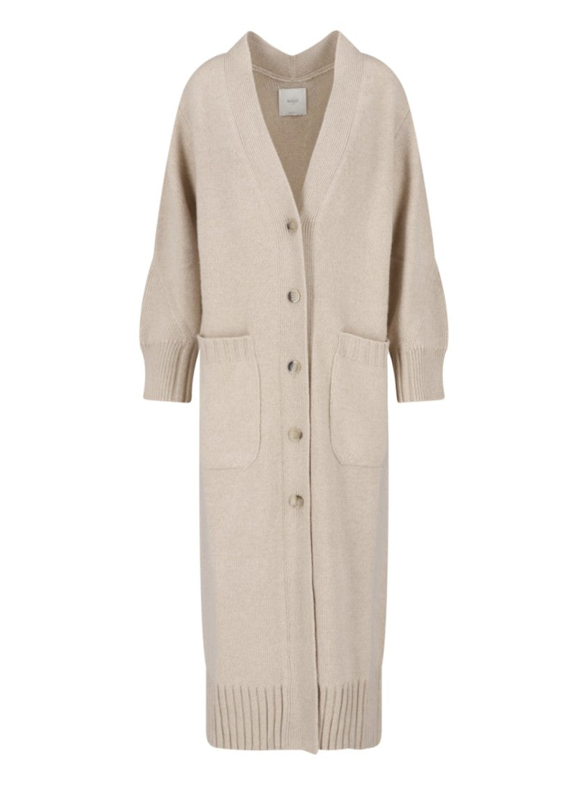 Malo Beige Belted Maxi Cashmere Cardigan