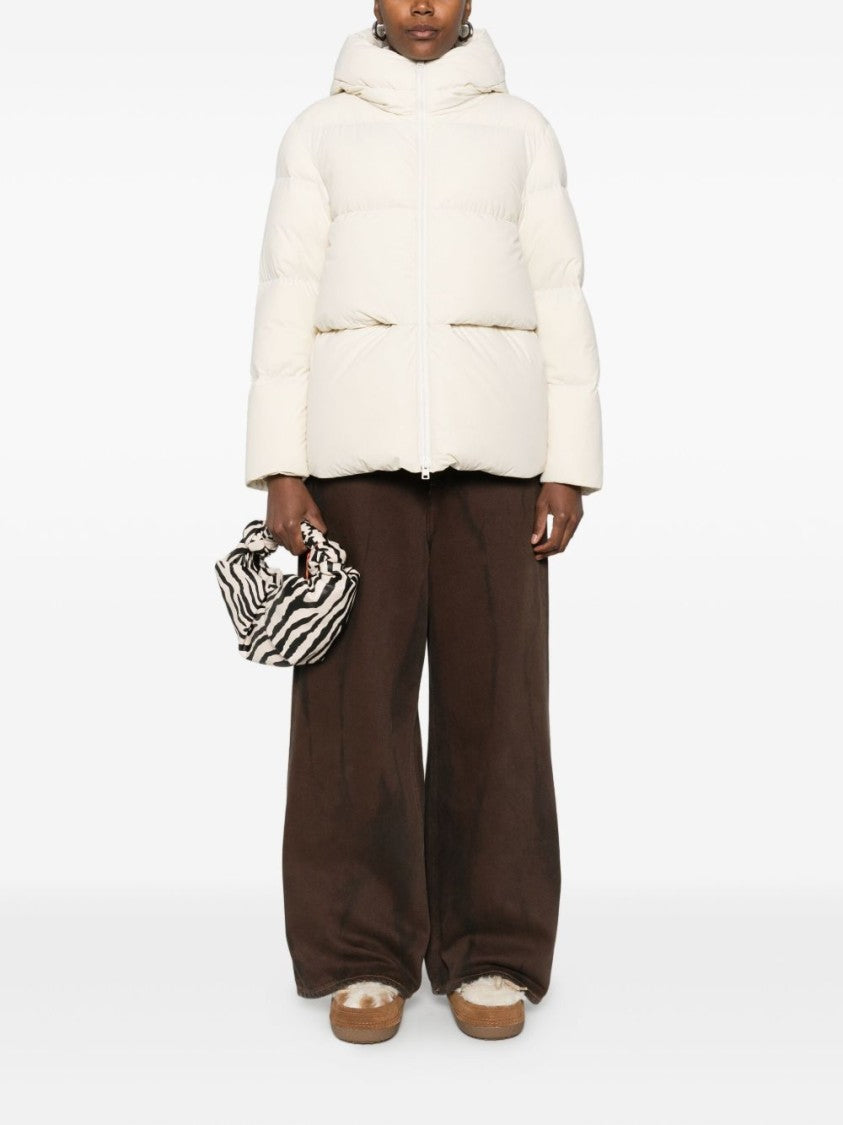 Woolrich Tailored Beige Puffer Jacket With High Collar