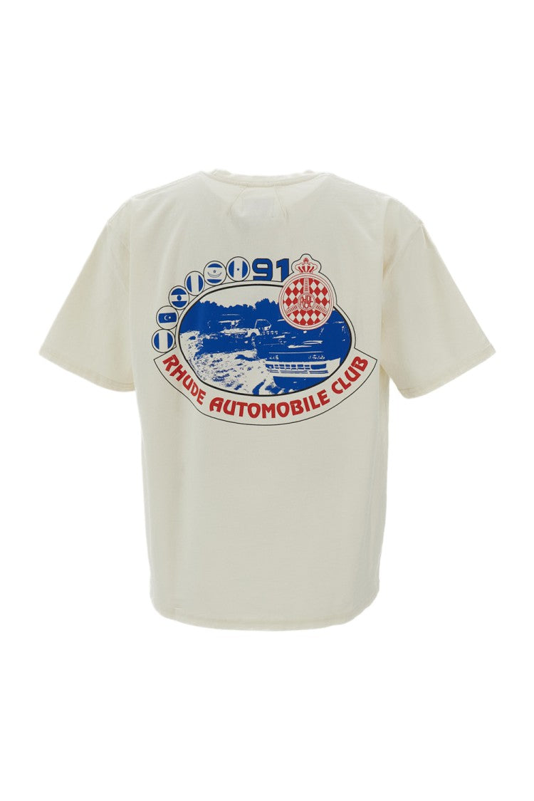 Rhude White Automobile Club Cotton Printed T-Shirt
