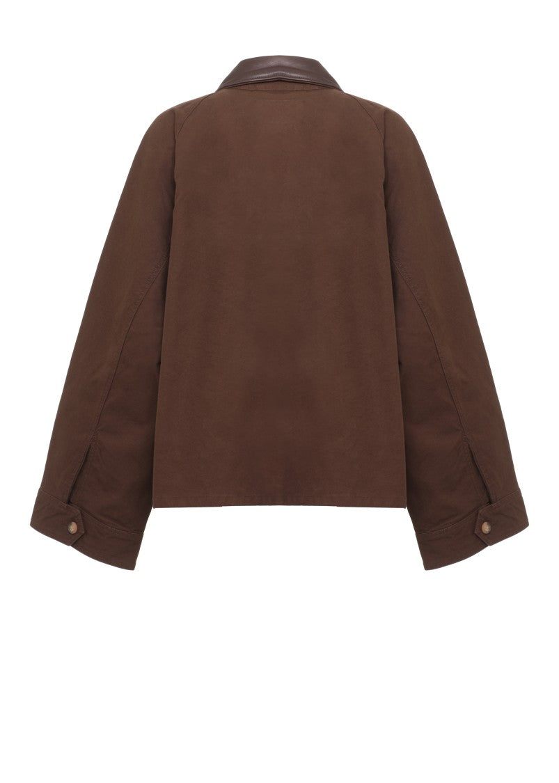 Polo Ralph Lauren Brown Leather Collar Cotton Jacket