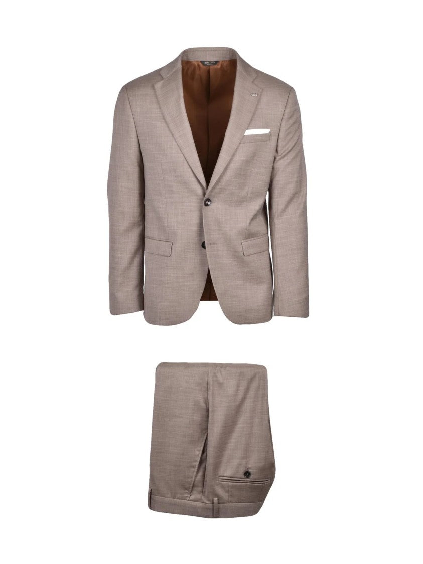 Berry & Brian Brown Polyester Viscose Elastane Men Suit