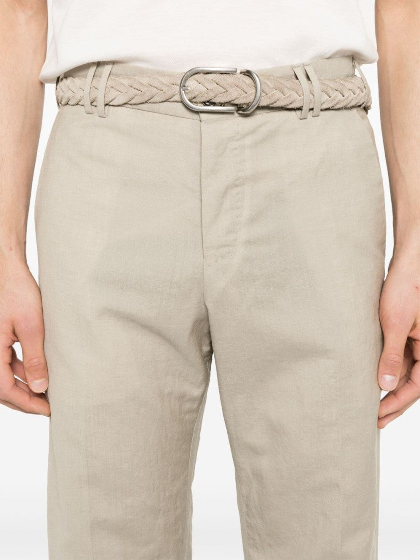 Pt Torino Beige Tailored Trousers In Wool-Linen Blend