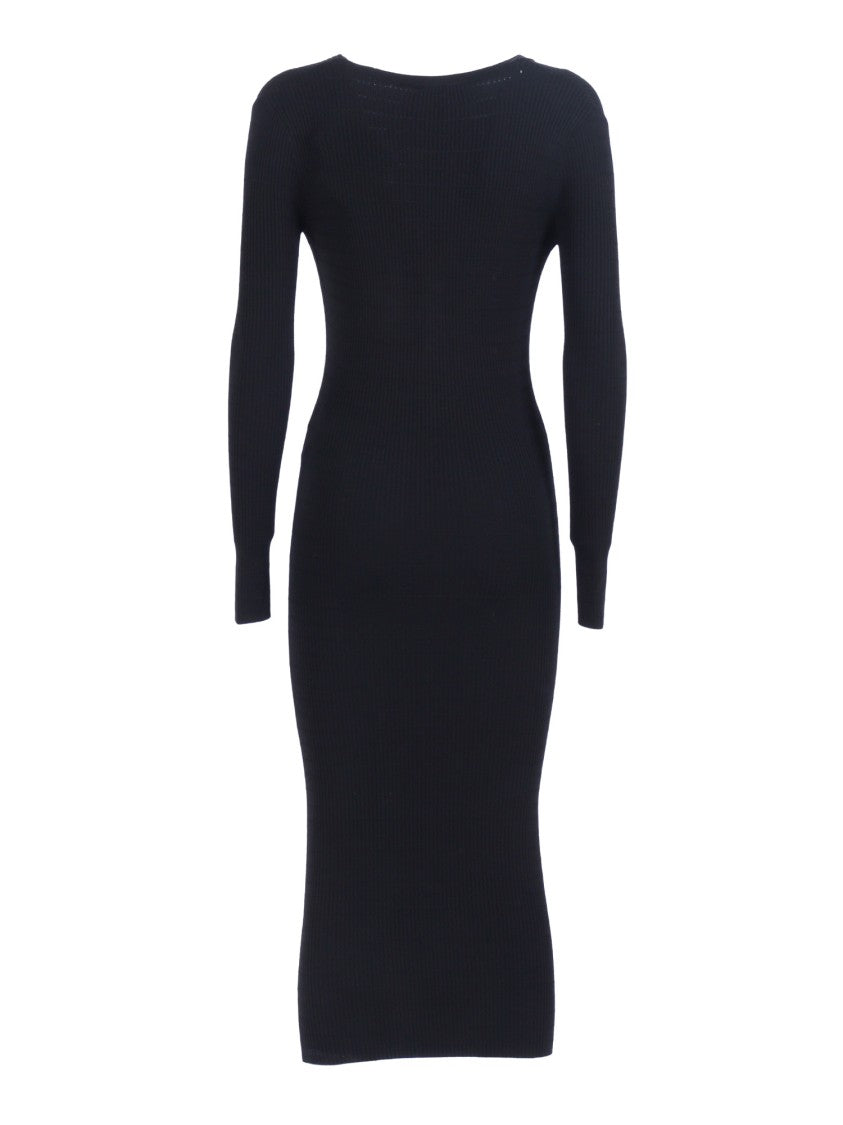 Elisabetta Franchi Ribbed V Neck Midi Dress