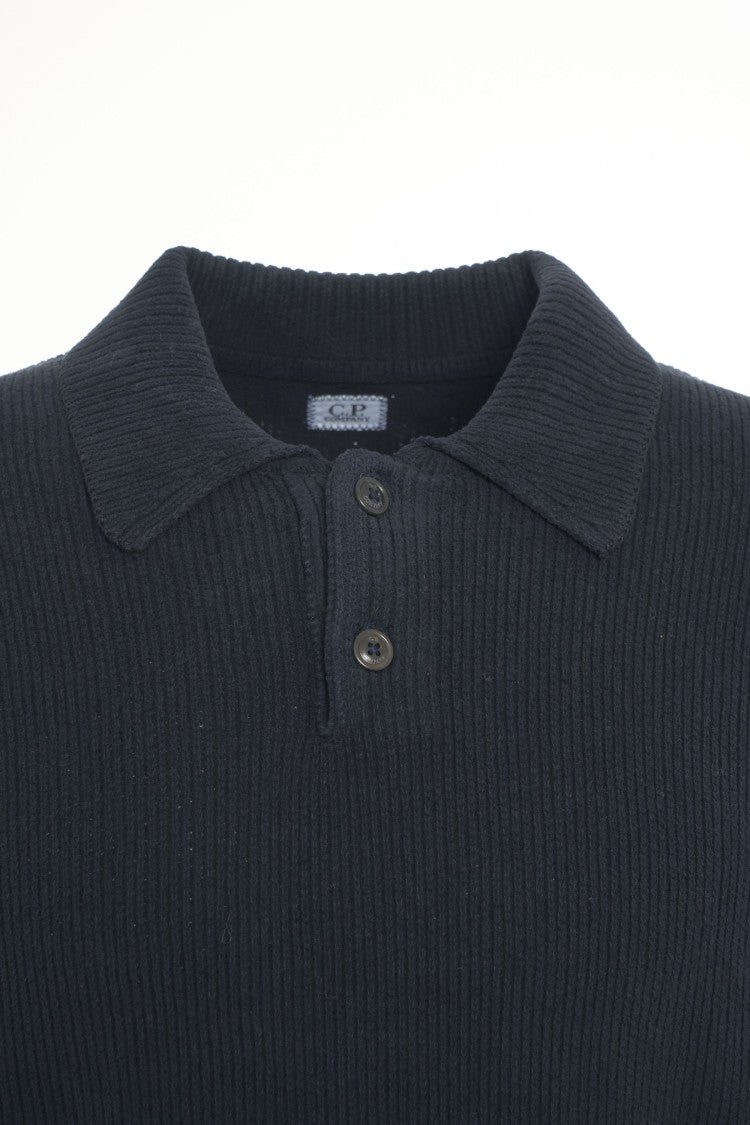 C.P. Company Fine Ribbed Long-Sleeve Polo With Iconic Lens Detail
