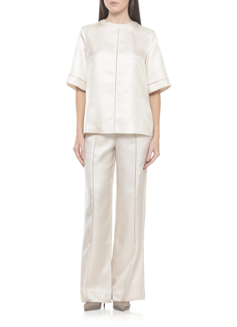 Loulou De Saison Ivory Lars Embroidered Silk Straight-Leg Pants