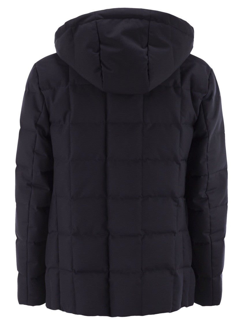 Fay Canvas Mélange Caban Jacket With Down Padding