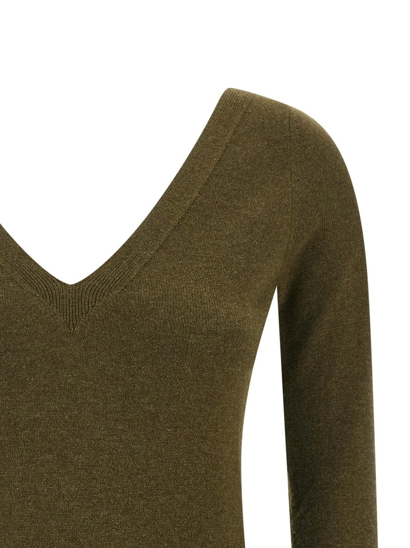 Saint Laurent Cashmere Sweater With Wide V-Neckline And Cuffed Sleeves