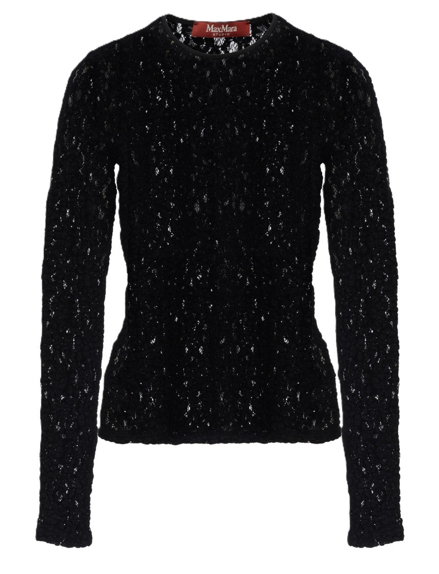 Max Mara Long-Sleeve Fitted Top With Delicate Lace Detail