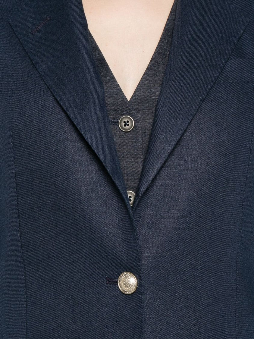 Tagliatore Blue Classic Lapels Linen Blazer