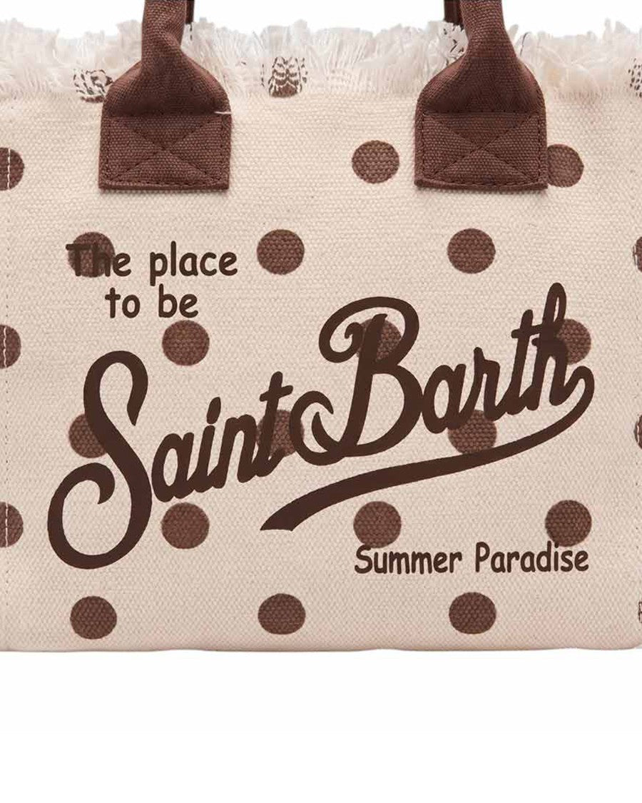 Mc2 Saint Barth Classic Beige Canvas Tote With Polka Dot Accents