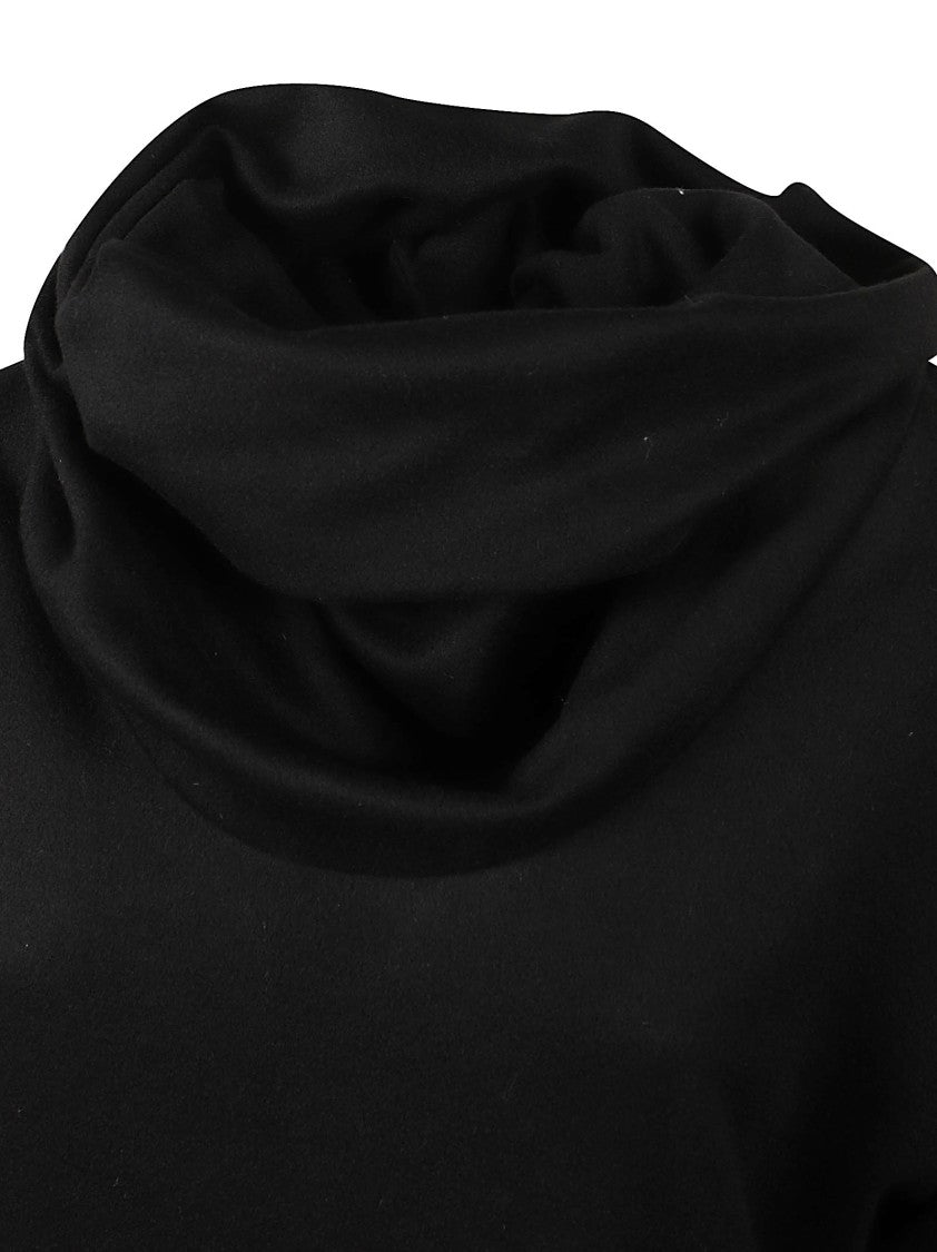 7 For All Mankind High Neck Ruched Black Midi Dress