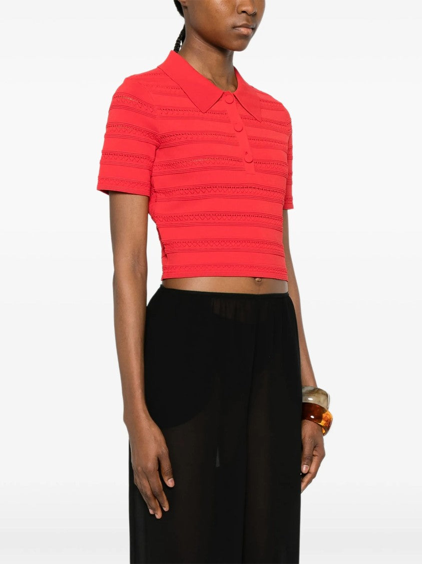 Blugirl Cropped Textured Stripes Polo Shirt