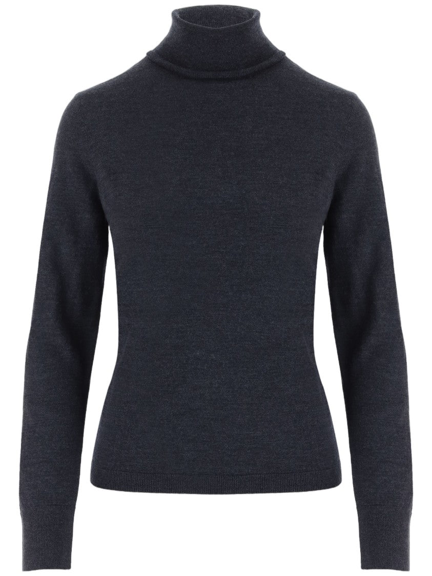 Allude Black Ribbed Turtleneck Sweater
