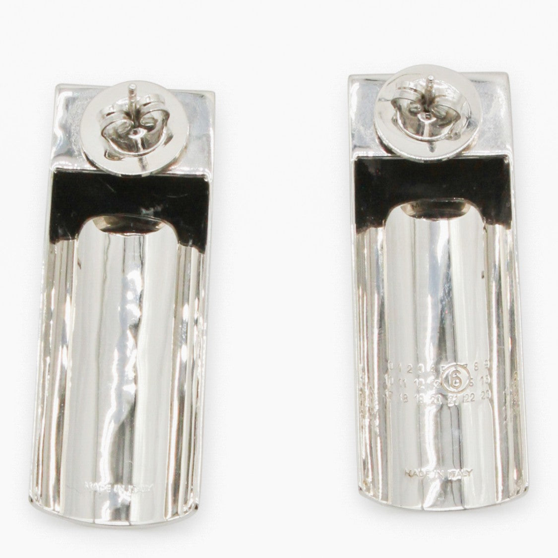 Mm6 By Maison Margiela Curved Silver-Tone Earrings With Embossed Details