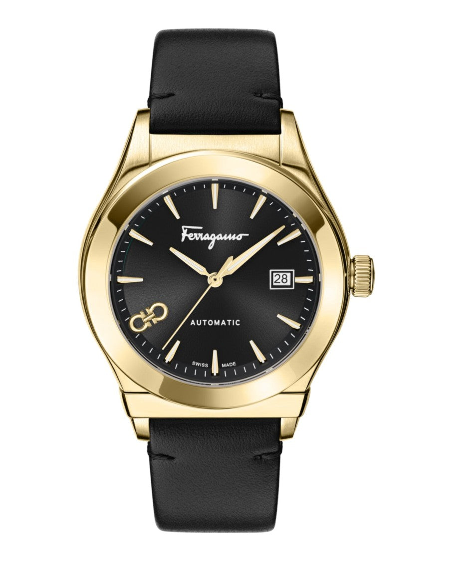 Ferragamo 1927 Automatic Watch With Black Sunray Dial And Calf Leather Strap