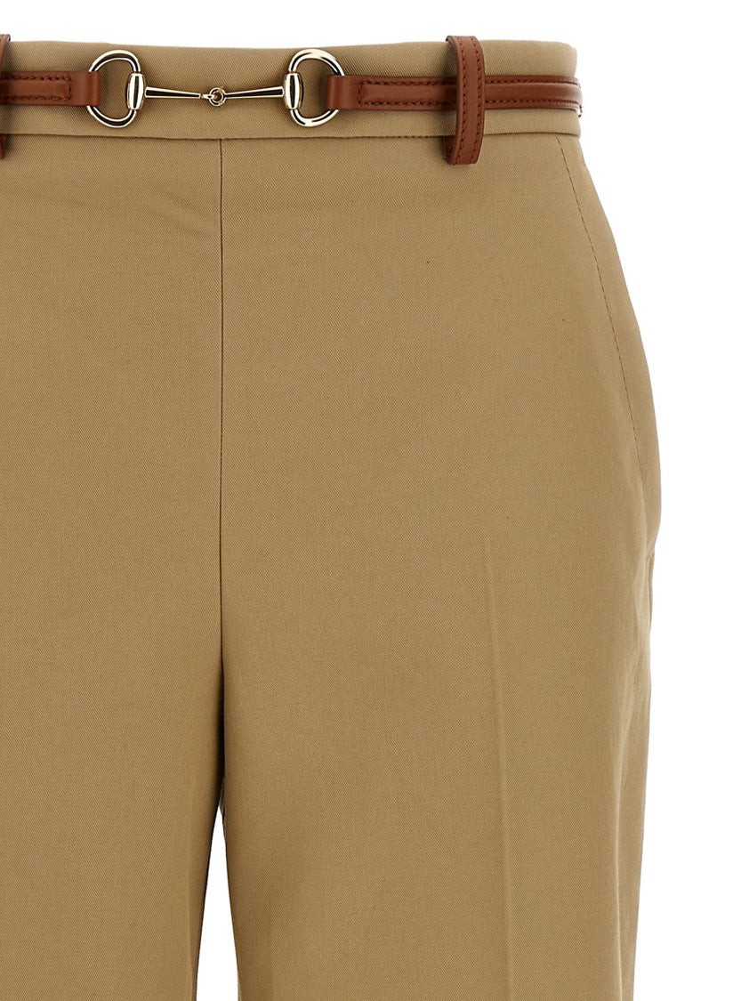 Gucci Cotton Drill Trousers With Leather Belt And Metal Clamp Detail