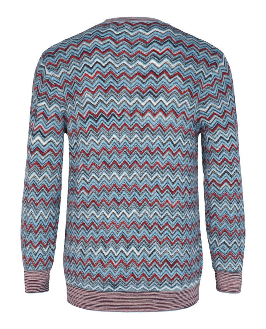 M Missoni Multicolored Zig-Zag Jacquard Knit Pullover Sweater