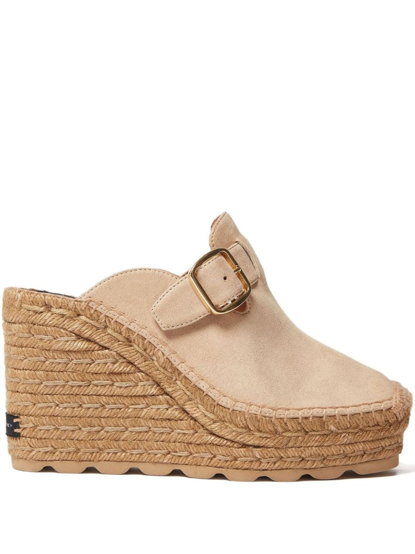 Stella Mccartney Beige Wedge Sandals With Braided Jute And Gold Buckle