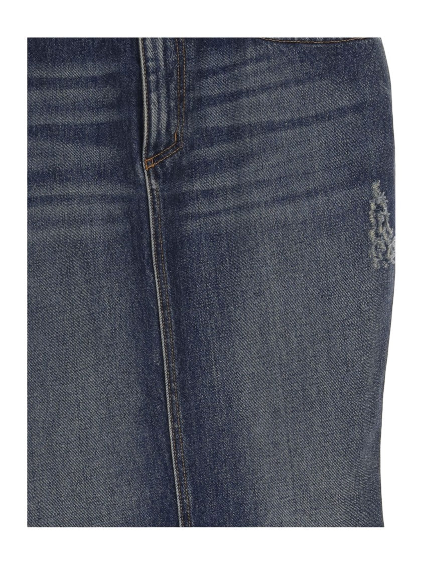 Matieres Fecales Dark Washed Cotton Denim Midi Skirt With Fitted Silhouette