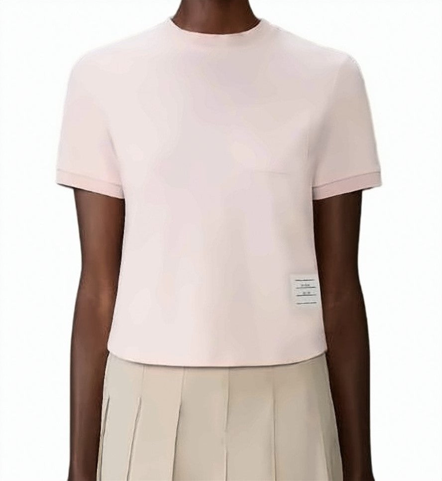 Thom Browne Cropped White Cotton T-Shirt With Pocket Detail