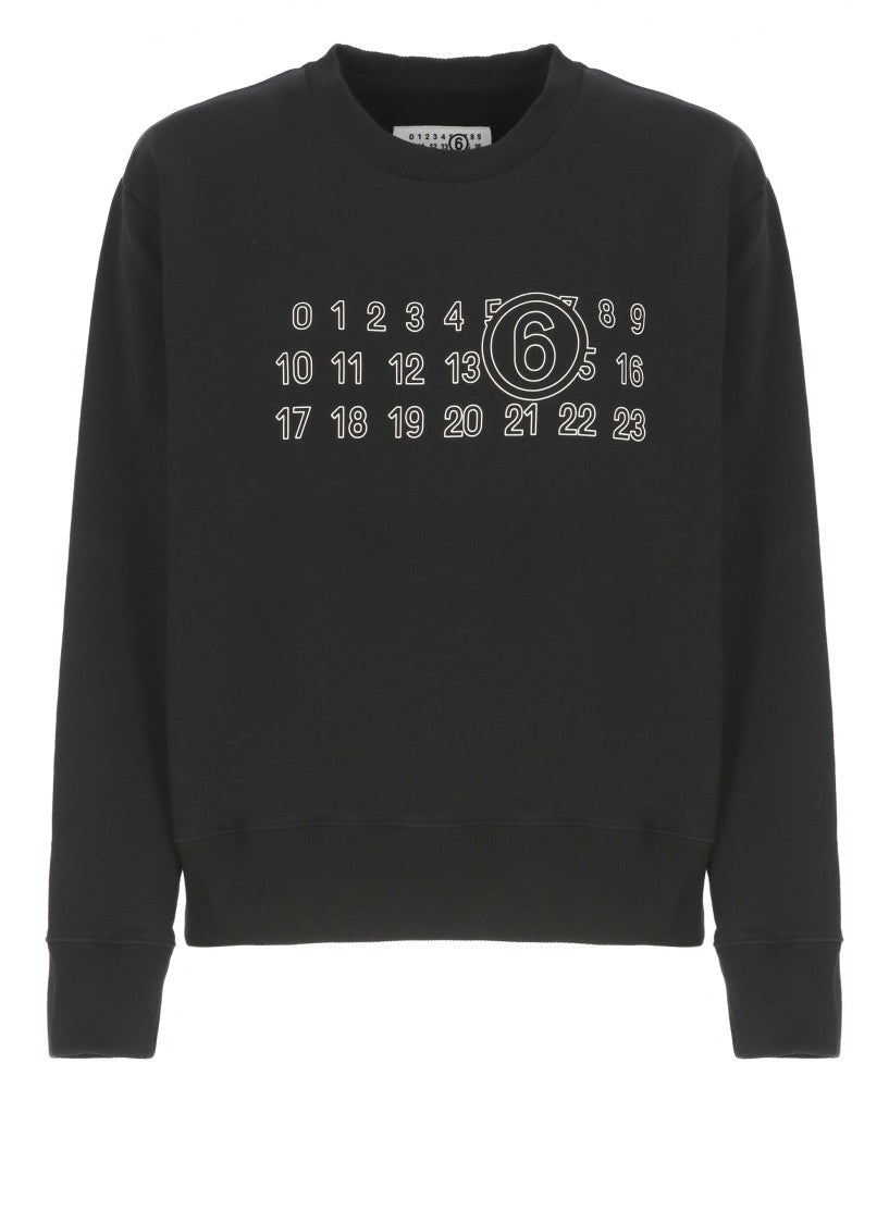 Mm6 By Maison Margiela Graphic Black Cotton Sweatshirt With Contrasting Numeric Logo