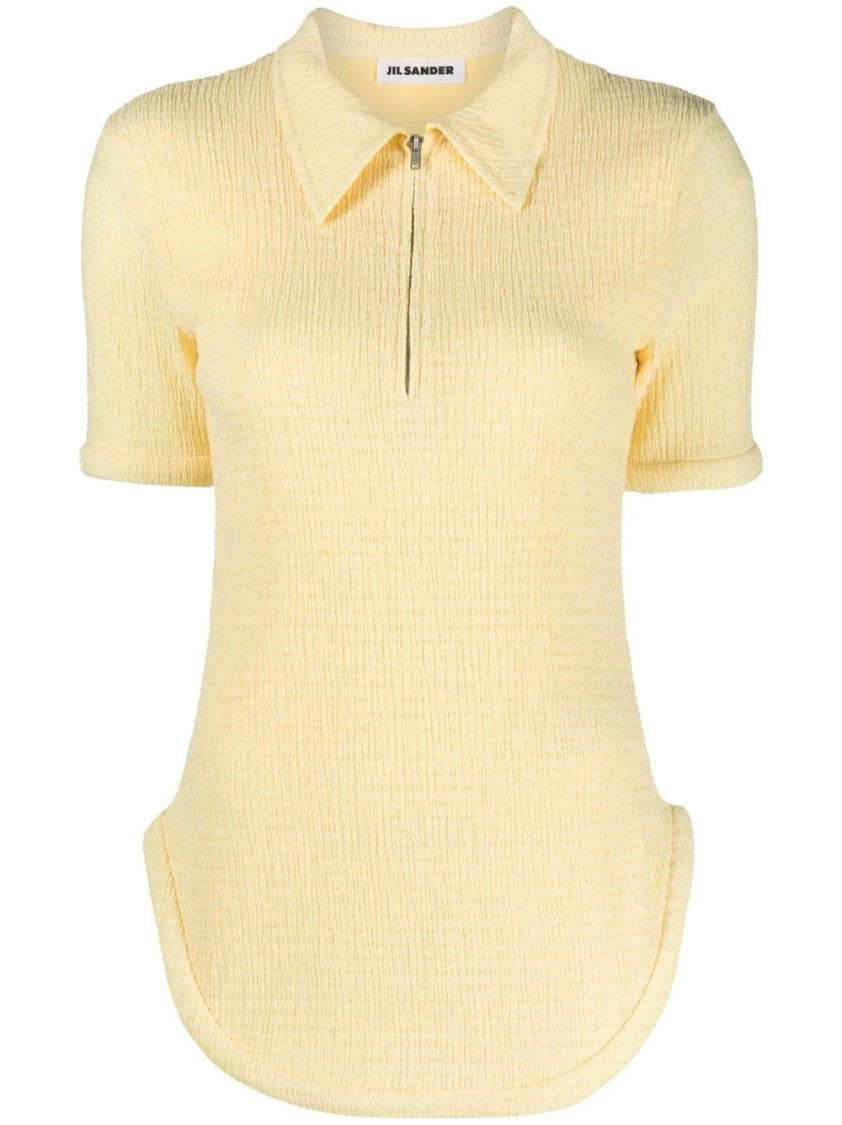 Jil Sander Yellow Cropped Textured Polyester-Blend Polo Shirt