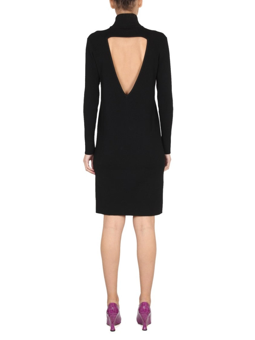 Bottega Veneta High Neck Ribbed Knit Dress With Textured Silhouette