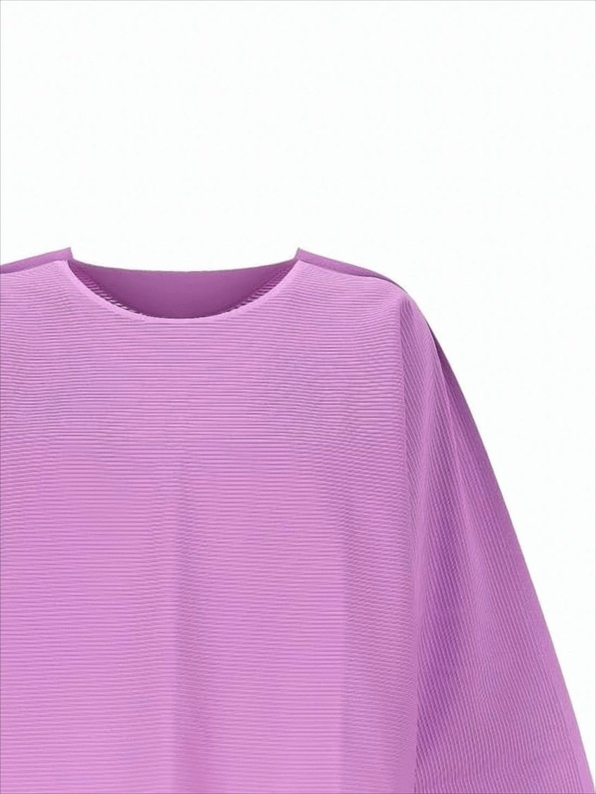 Pleats Please Cropped Long-Sleeve Ribbed Top With Flared Sleeves