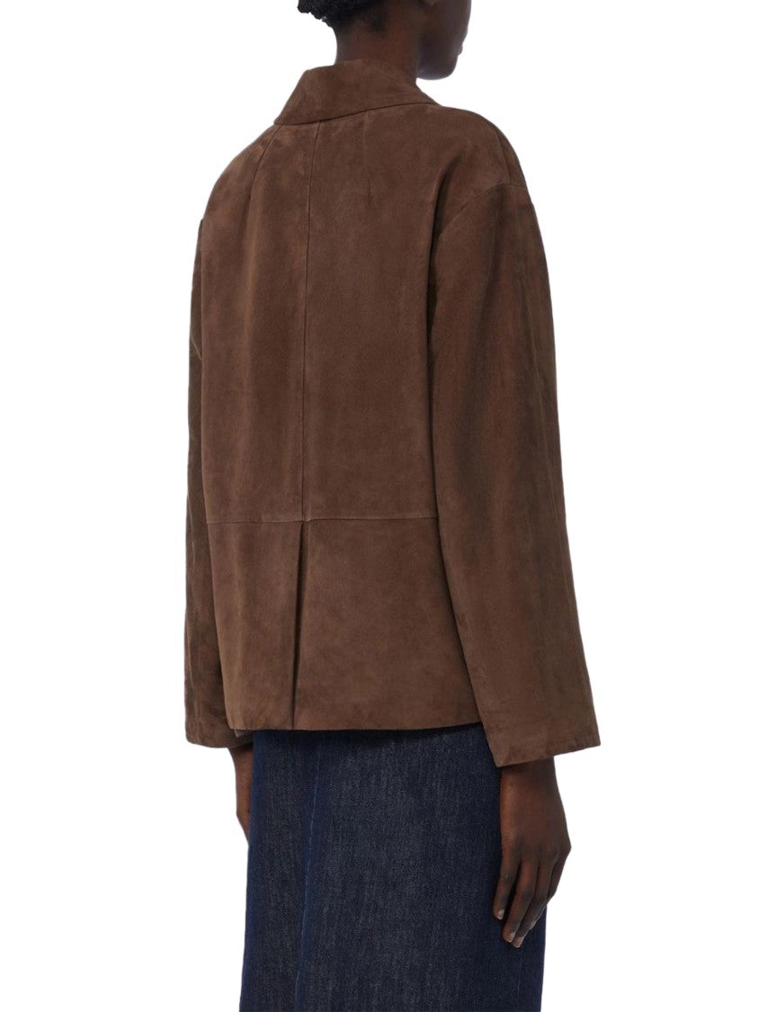 Max Mara Brown Lambskin Suede Jacket With Classic Collar