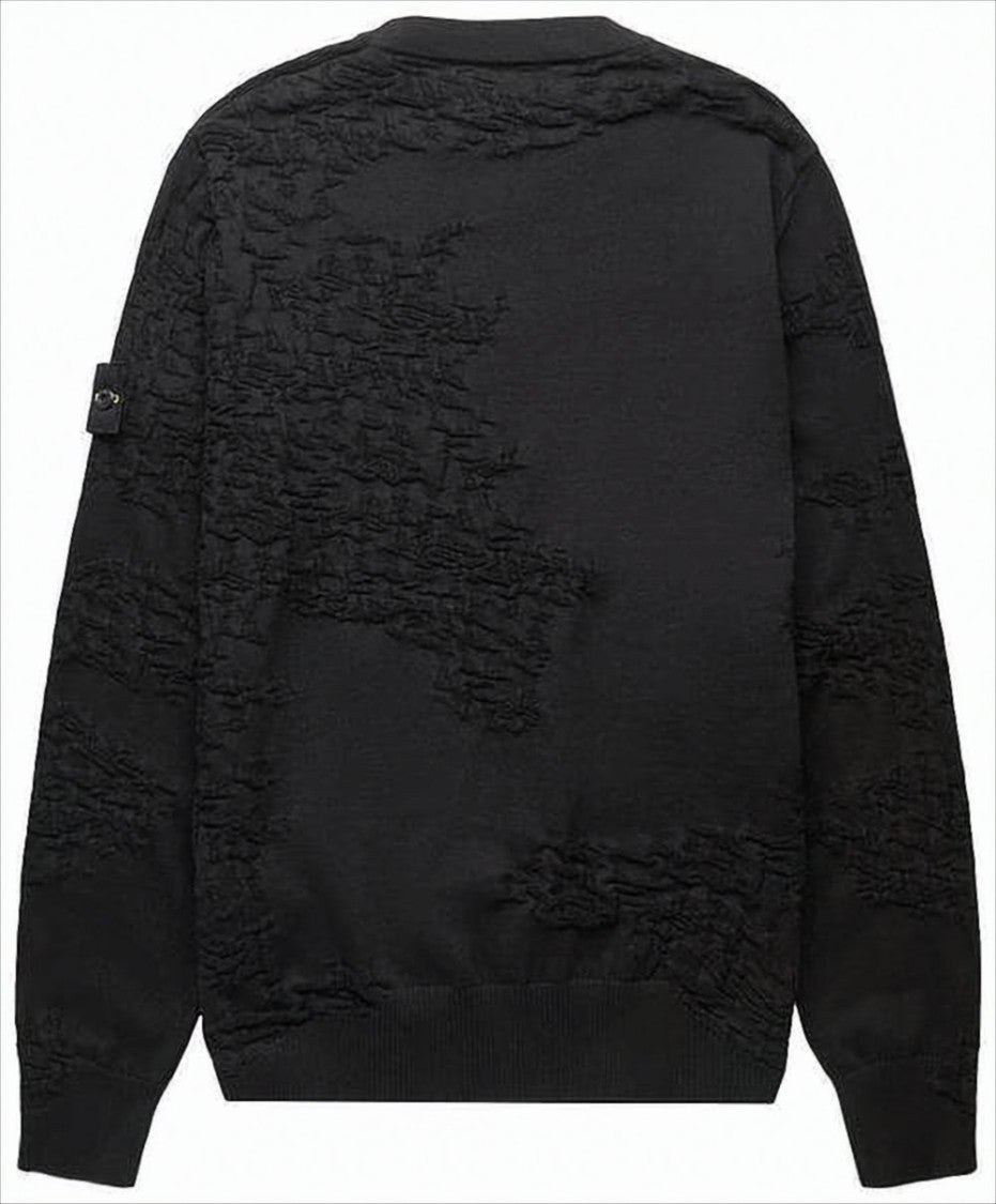 Stone Island Textured Black Crew Neck Sweater