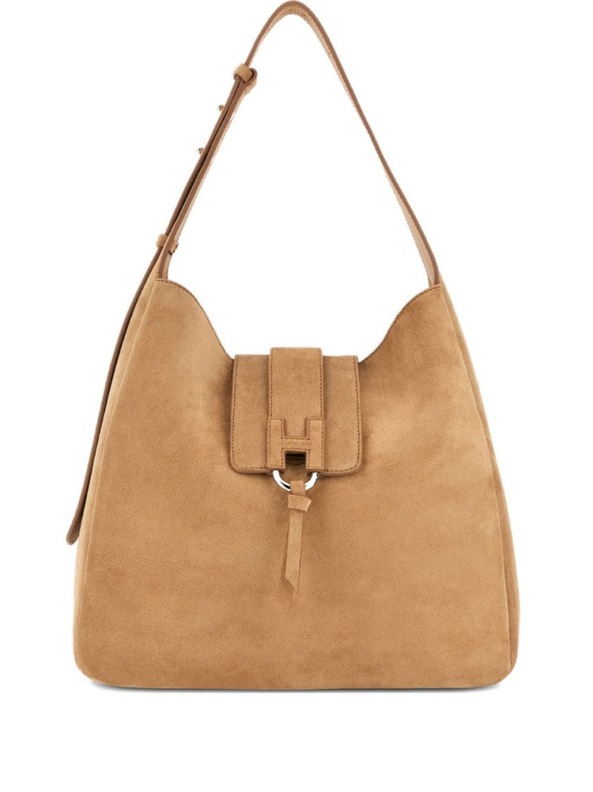 Hogan Structured Shoulder Bag In Warm Beige Calf Leather