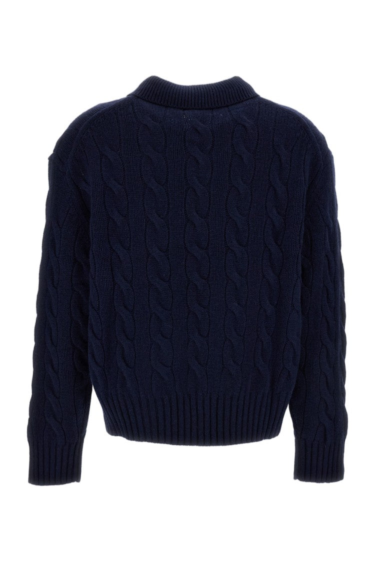 Polo Ralph Lauren Blue Cable-Knit Wool-Cashmere Polo Sweater