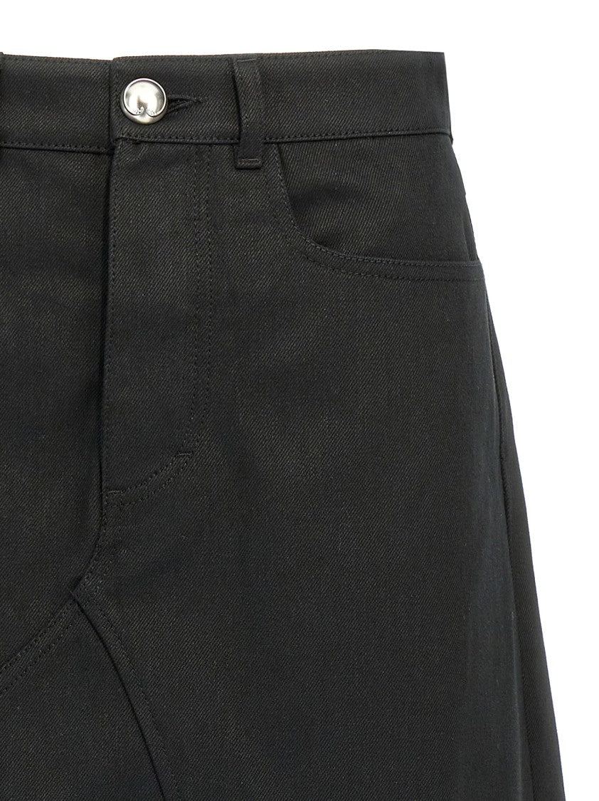 Jil Sander Flared Black Cotton Canvas Midi Skirt With Metal Closure