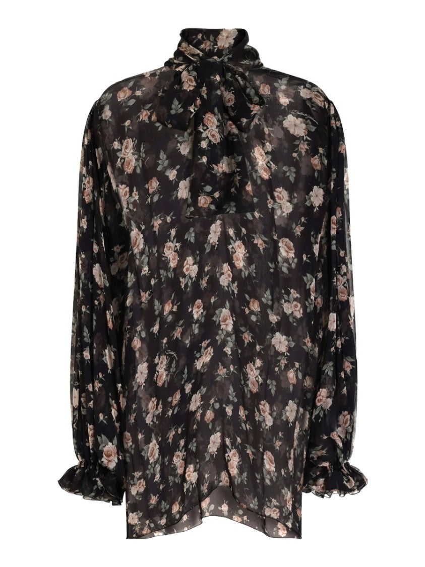 Dolce & Gabbana Vintage Rose Floral Print Silk Blouse