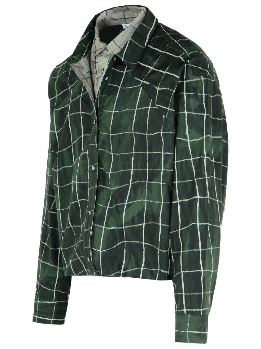 Acne Studios Green And Grey Cotton Layered Shirt