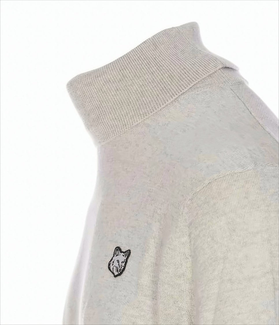 Maison Kitsuné Ribbed Collar Wool Sweater With Embroidered Fox Emblem