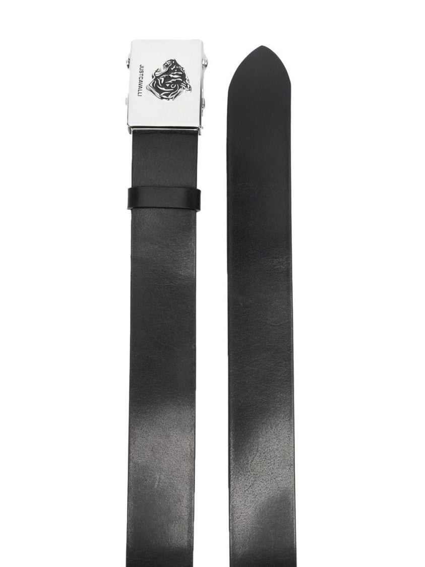 Just Cavalli Calfskin Leather Belt With Distinctive Silver Emblem