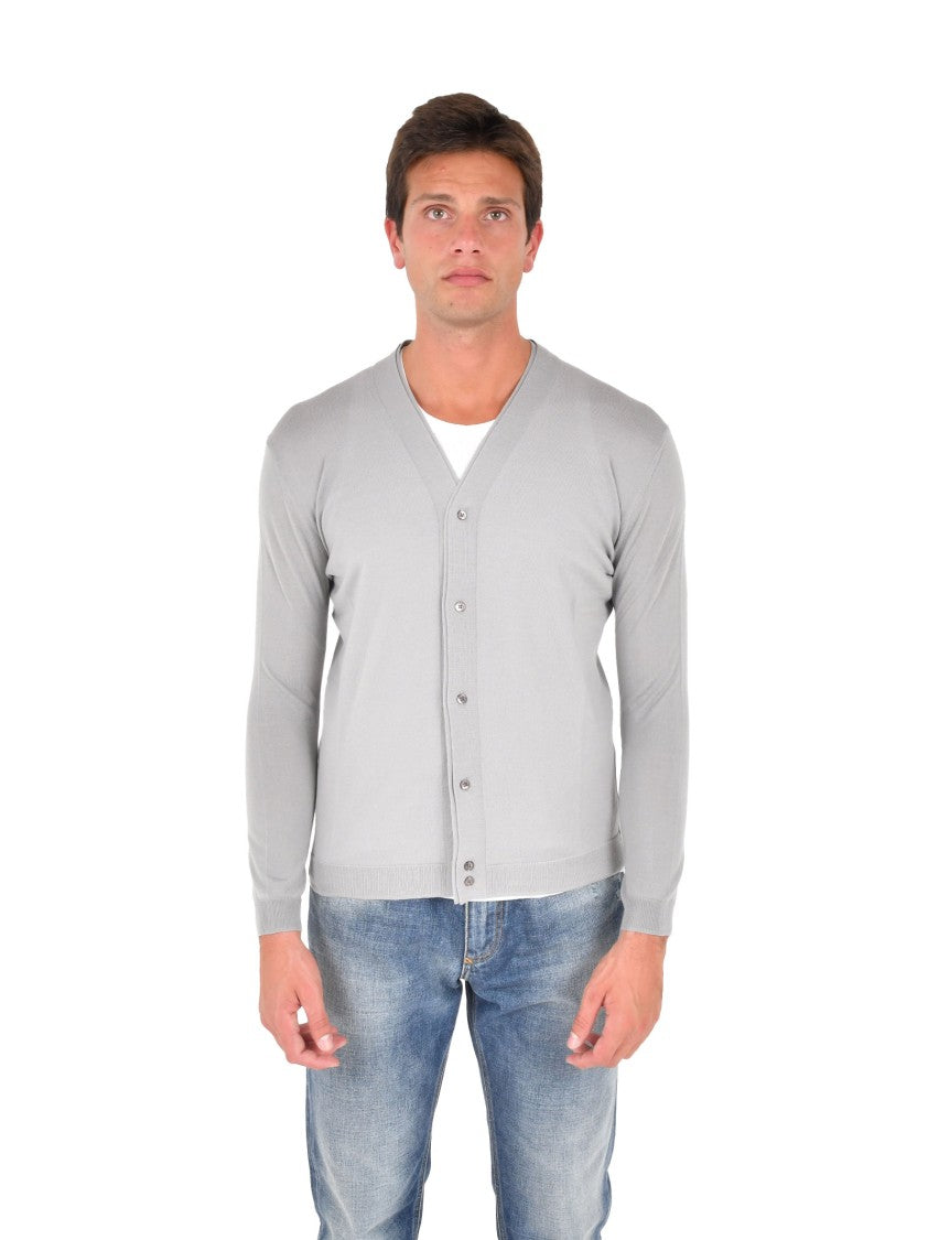 Low Brand Double-Collar Light Gray Cardigan In Extra-Fine Merino Wool