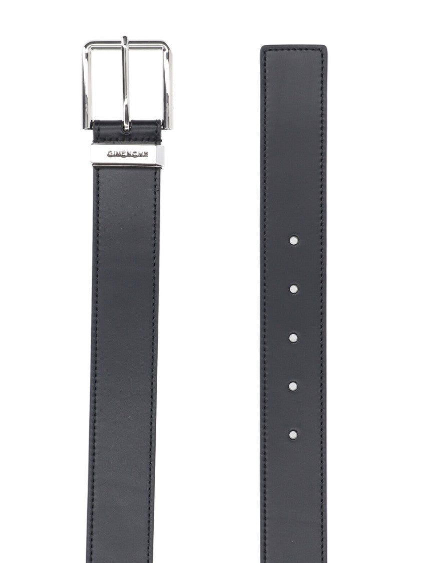 Givenchy "Gentleman" Belt, In Black Calfskin, Silver Brass Buckle