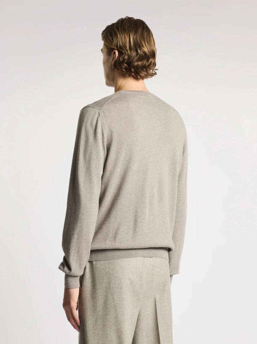 Fay Beige Fine-Knit Wool Sweater With Crew Neck And Ribbed Details